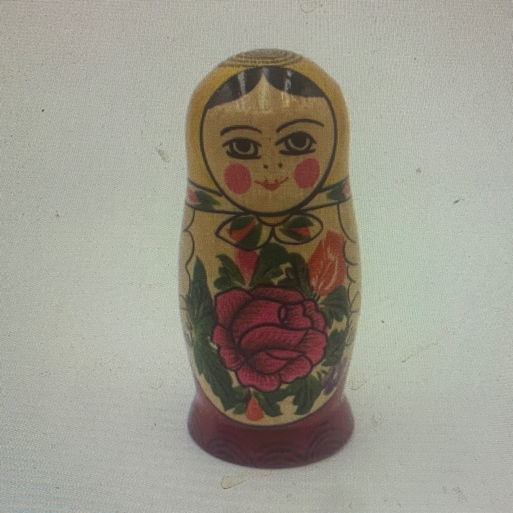 Vintage Matryoshka Nesting Doll in Cream, Pink, Green and Red